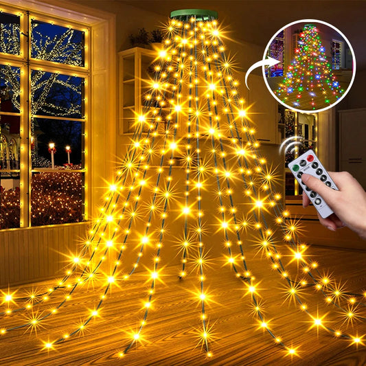 Christmas Decoration Star String Lights LED Outdoor Yard Christmas Tree Toppers Star Light Waterfall Tree Holiday Garland Light