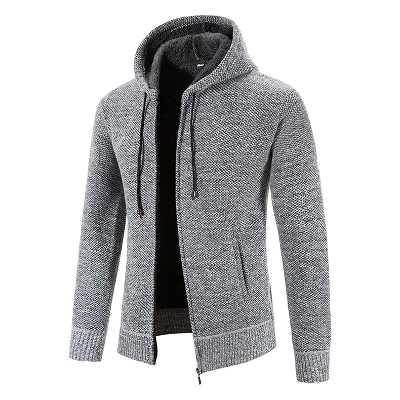 2023 Winter Thick Cardigan Mens Sweater Zipper Hooded Fashion Warm Slim Fit Knitted Sweater Male Fleece Hoodies Coats Men M-4Xl