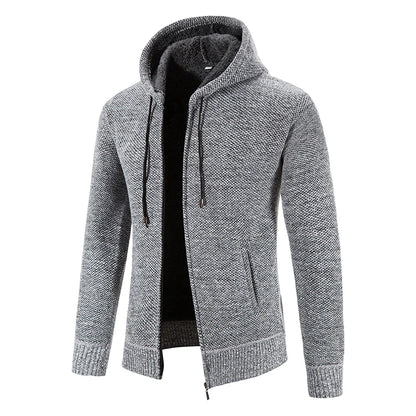 2023 Winter Thick Cardigan Mens Sweater Zipper Hooded Fashion Warm Slim Fit Knitted Sweater Male Fleece Hoodies Coats Men M-4Xl