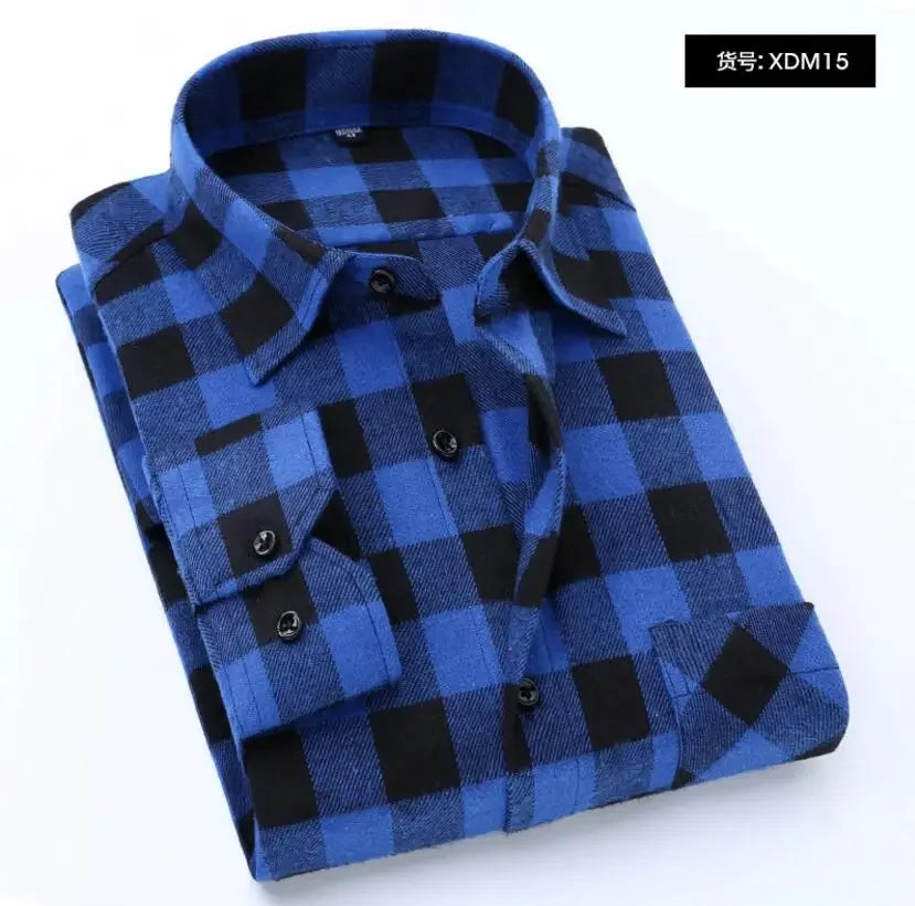 2025 Casual Men Plaid Spring Autumn Flannel Men Dress Shirts Fashion Long Sleeve Slim Fit Chemise Homme Cotton Male Shirt