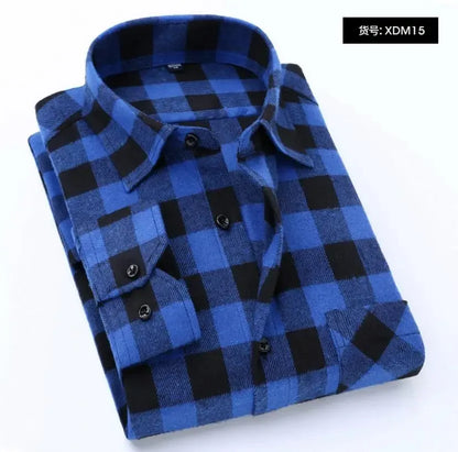 2025 Casual Men Plaid Spring Autumn Flannel Men Dress Shirts Fashion Long Sleeve Slim Fit Chemise Homme Cotton Male Shirt
