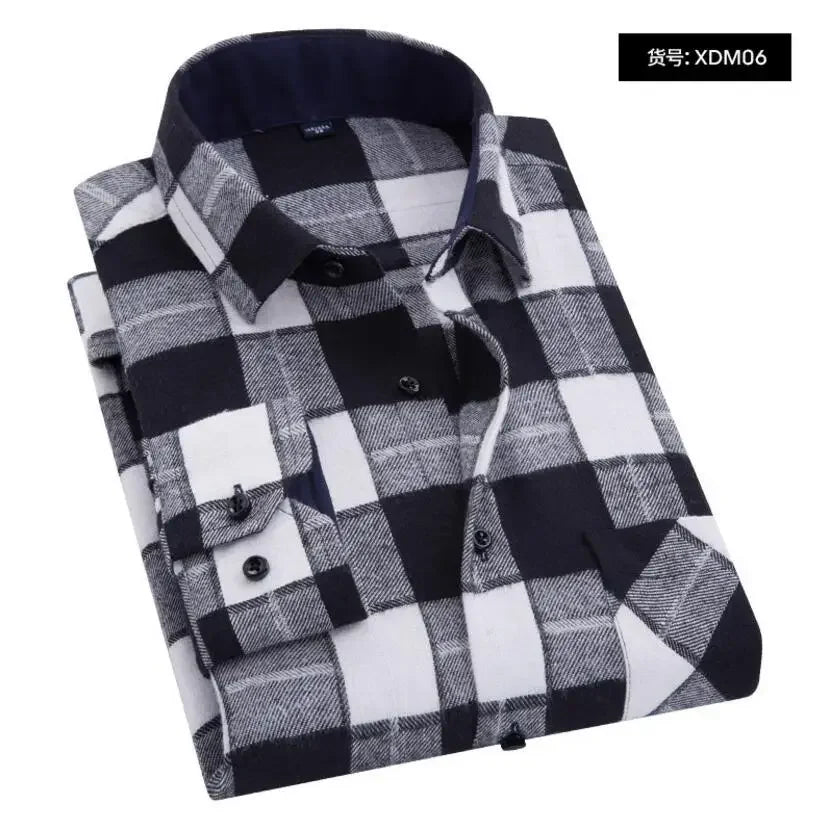 2025 Casual Men Plaid Spring Autumn Flannel Men Dress Shirts Fashion Long Sleeve Slim Fit Chemise Homme Cotton Male Shirt