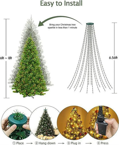 Christmas Decoration Star String Lights LED Outdoor Yard Christmas Tree Toppers Star Light Waterfall Tree Holiday Garland Light