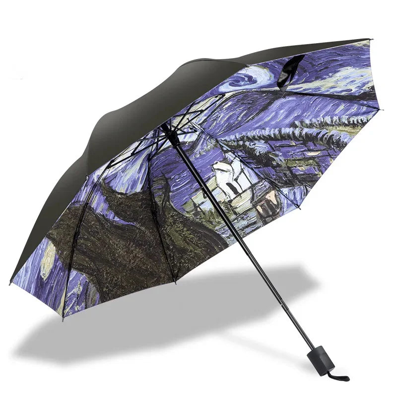 Blue Sky White Clouds Painting Inside Umbrella Men And Women Flower Sun Anti-uv Umbrellas Ladies Parasol Folding Paraguas Gifts