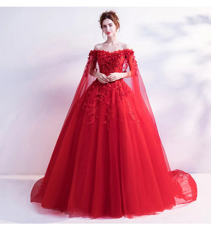 Long Wrap Red Of Shoulder Lady Girl Women Prom Dress Party evening Dress Performance Dress Wedding Sand Bridesmaid Guest Dress