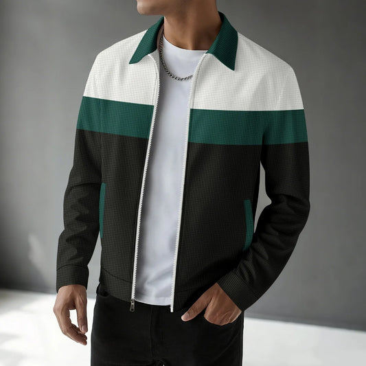 New spring-autumn men's casual jacket - high-quality comfortable waffle  - men's lapel zipper fashion sporty slim-fit coat