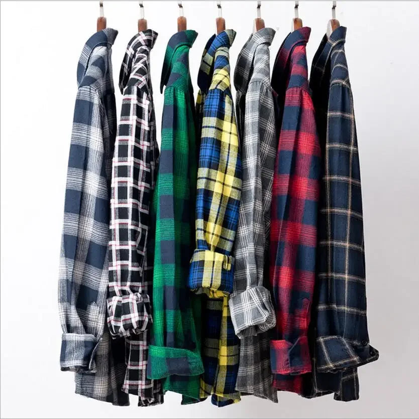 2025 Casual Men Plaid Spring Autumn Flannel Men Dress Shirts Fashion Long Sleeve Slim Fit Chemise Homme Cotton Male Shirt