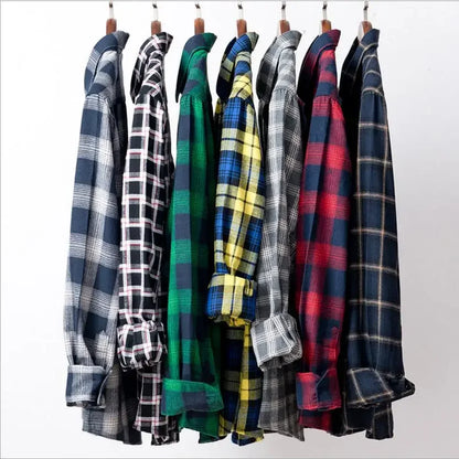 2025 Casual Men Plaid Spring Autumn Flannel Men Dress Shirts Fashion Long Sleeve Slim Fit Chemise Homme Cotton Male Shirt