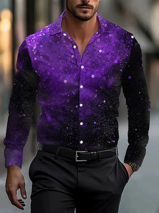 New Men's Long Sleeve Shirt Flip-over Single Buckle Design Wolf Shirt Daily Fashion Trend New Collection