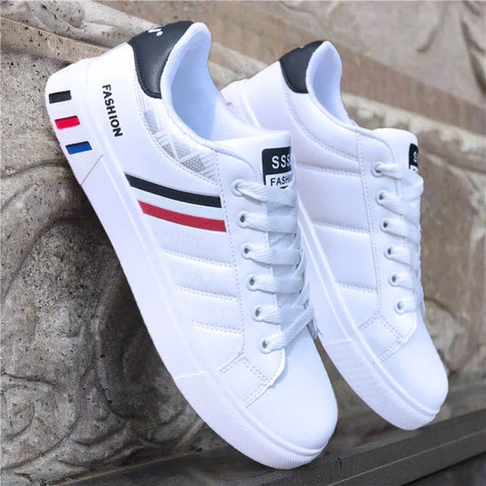 Men's Sneakers White Casual Shoes Lightweight Breathable Flats Fashion Lace-up Vulcanized Shoes Non Slip Outdoor Men Shoes Tenis