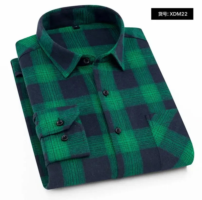 2025 Casual Men Plaid Spring Autumn Flannel Men Dress Shirts Fashion Long Sleeve Slim Fit Chemise Homme Cotton Male Shirt