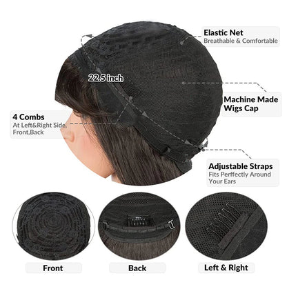 Brazilian Straight Human Hair Wigs With Bangs for Black Women Machine Made Straight Fringe Wigs 100% Human Hair