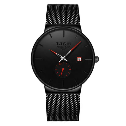 LIGE Fashion Mens Watches Top Brand Luxury Quartz Watch Men Casual Slim Mesh Steel Waterproof Sport Watch Relogio Masculino