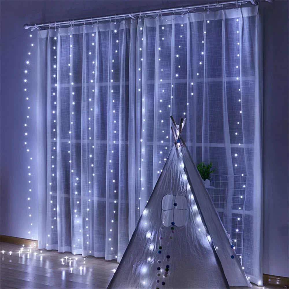 Christmas Light Party Birthday Wall Decoration LED 8 Mode 3/6M Garland Wedding Fairy Light USB Curtain String Lamp Holiday Decor