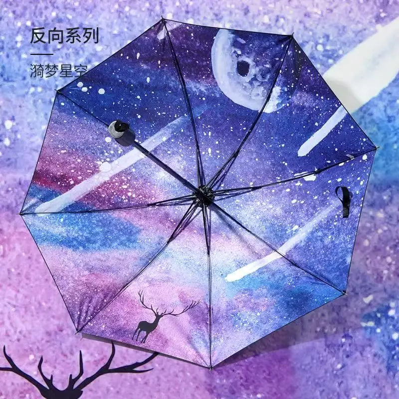 Blue Sky White Clouds Painting Inside Umbrella Men And Women Flower Sun Anti-uv Umbrellas Ladies Parasol Folding Paraguas Gifts