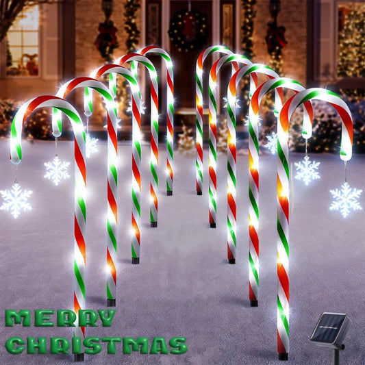 5 - in - 1 Red & Green Solar - Powered Candy Cane Lights with Snowflake Ornaments, Christmas Decor for Outdoor Yard