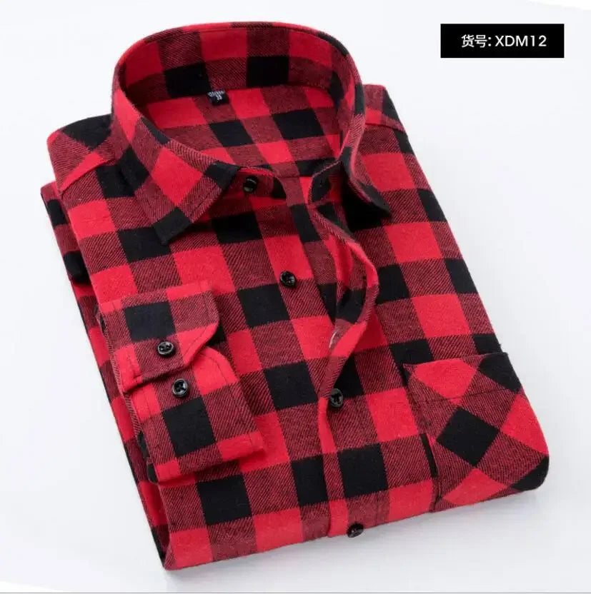 2025 Casual Men Plaid Spring Autumn Flannel Men Dress Shirts Fashion Long Sleeve Slim Fit Chemise Homme Cotton Male Shirt