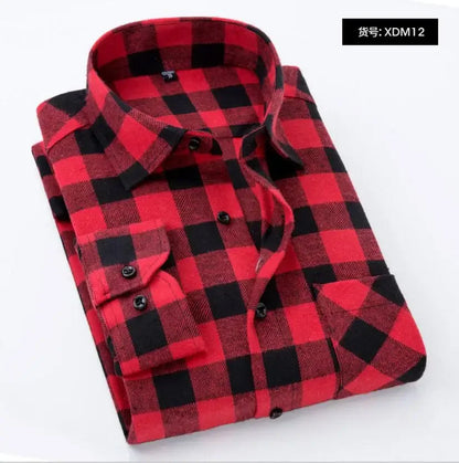 2025 Casual Men Plaid Spring Autumn Flannel Men Dress Shirts Fashion Long Sleeve Slim Fit Chemise Homme Cotton Male Shirt