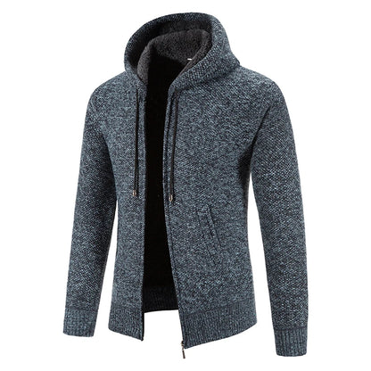 2023 Winter Thick Cardigan Mens Sweater Zipper Hooded Fashion Warm Slim Fit Knitted Sweater Male Fleece Hoodies Coats Men M-4Xl