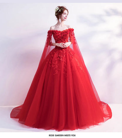 Long Wrap Red Of Shoulder Lady Girl Women Prom Dress Party evening Dress Performance Dress Wedding Sand Bridesmaid Guest Dress
