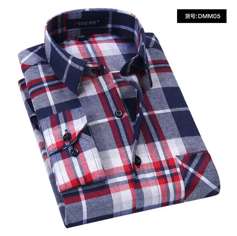 2025 Casual Men Plaid Spring Autumn Flannel Men Dress Shirts Fashion Long Sleeve Slim Fit Chemise Homme Cotton Male Shirt