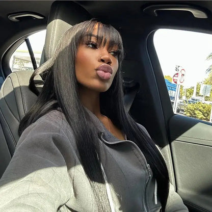 Brazilian Straight Human Hair Wigs With Bangs for Black Women Machine Made Straight Fringe Wigs 100% Human Hair