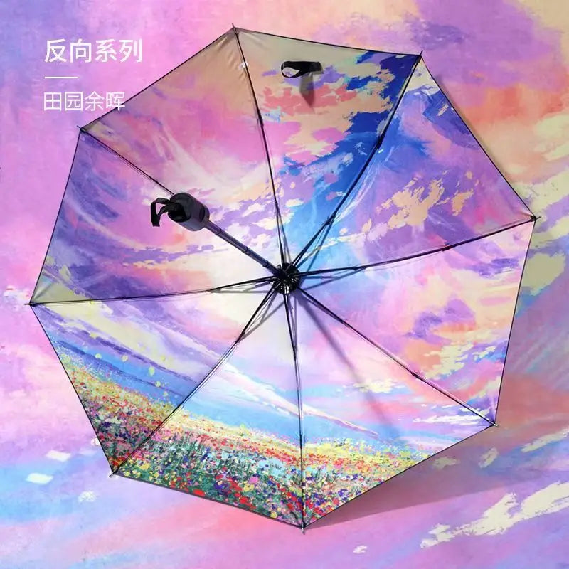 Blue Sky White Clouds Painting Inside Umbrella Men And Women Flower Sun Anti-uv Umbrellas Ladies Parasol Folding Paraguas Gifts