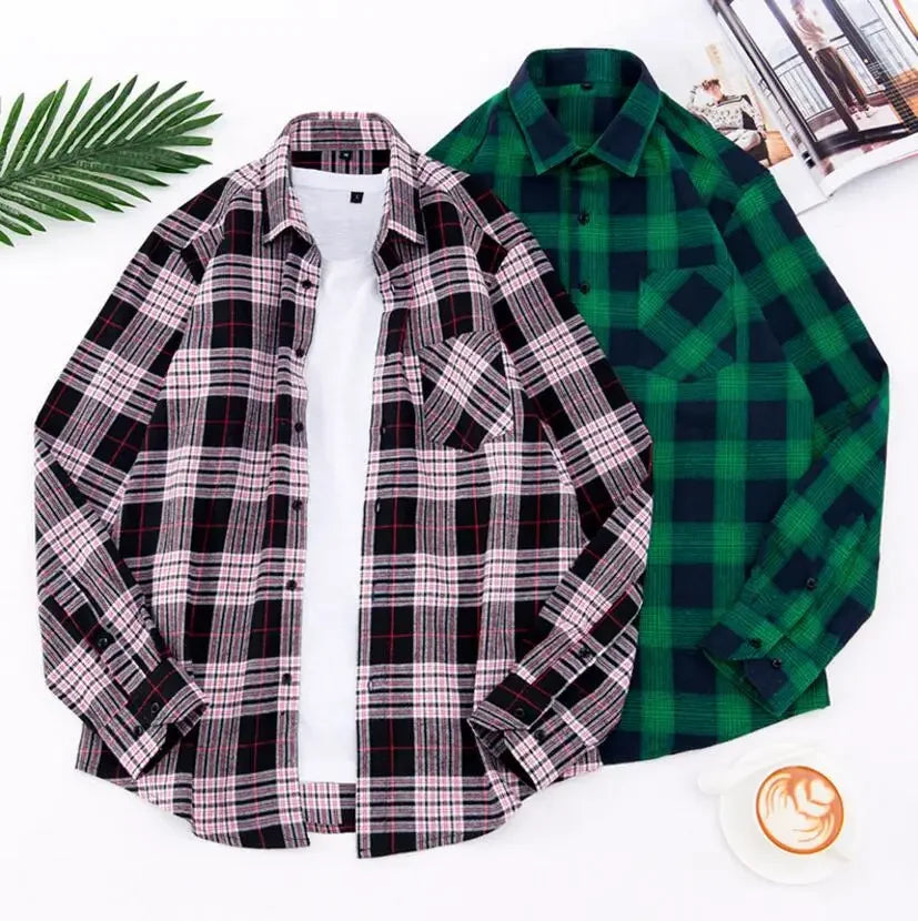 2025 Casual Men Plaid Spring Autumn Flannel Men Dress Shirts Fashion Long Sleeve Slim Fit Chemise Homme Cotton Male Shirt
