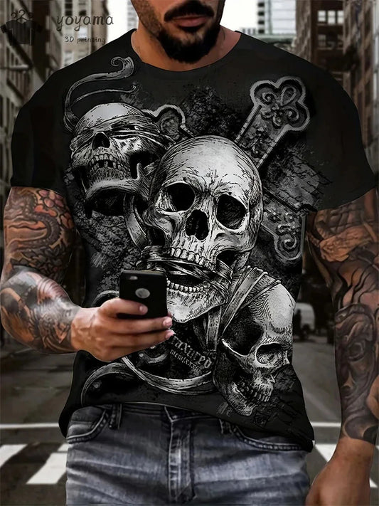 Hot selling summer men's Halloween horror skull print comfortable and breathable round neck T-shirt outdoor casual party top