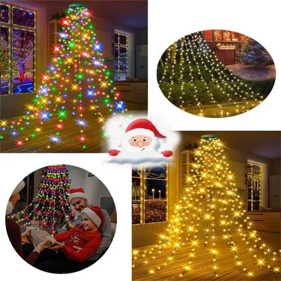 Christmas Decoration Star String Lights LED Outdoor Yard Christmas Tree Toppers Star Light Waterfall Tree Holiday Garland Light