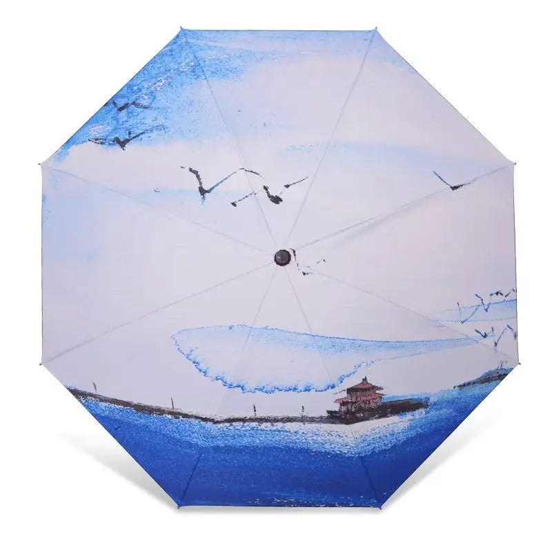 Blue Sky White Clouds Painting Inside Umbrella Men And Women Flower Sun Anti-uv Umbrellas Ladies Parasol Folding Paraguas Gifts